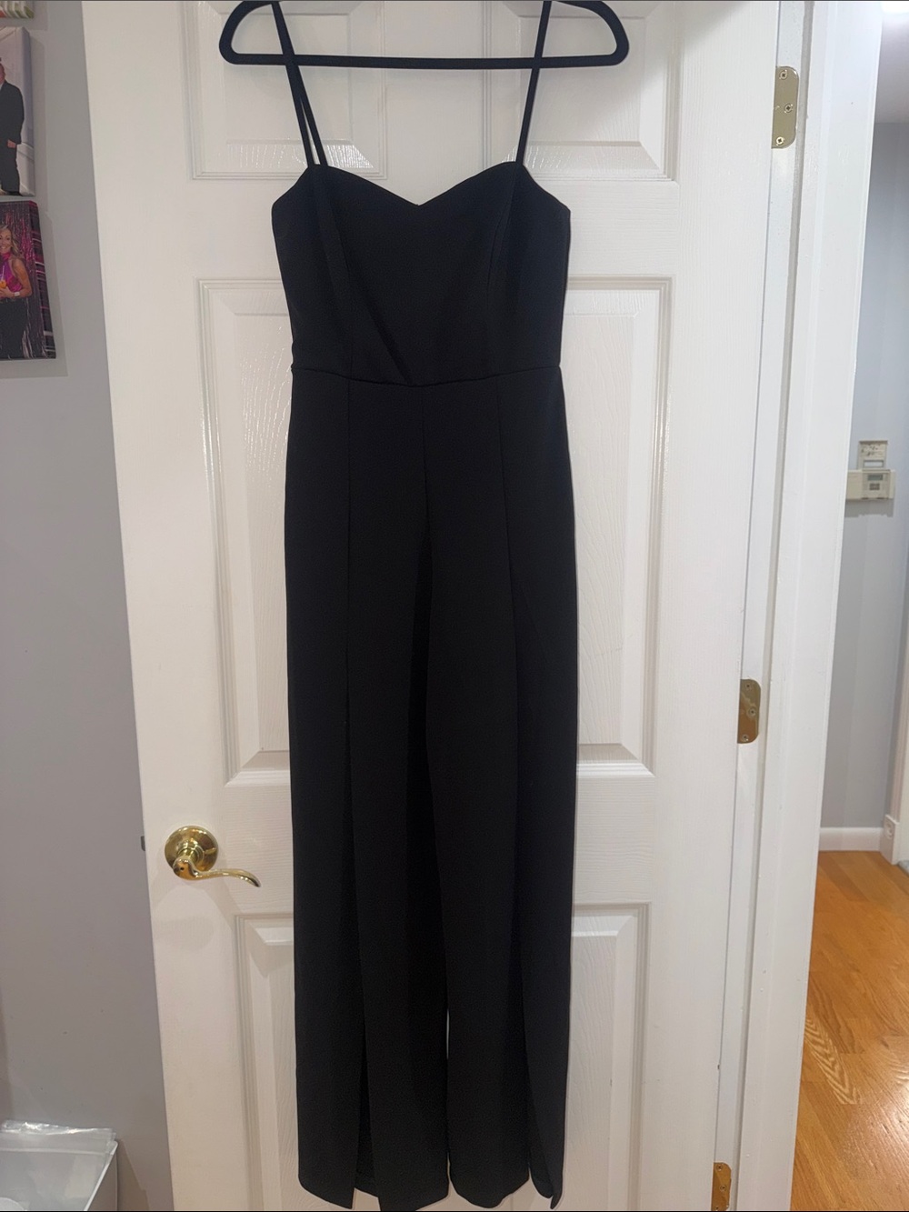 bebe Black Spaghetti-Strap Wide-Leg Jumpsuit